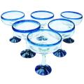 Cobalt Blue Rim 14 oz Large Margarita Glasses (set of 6)